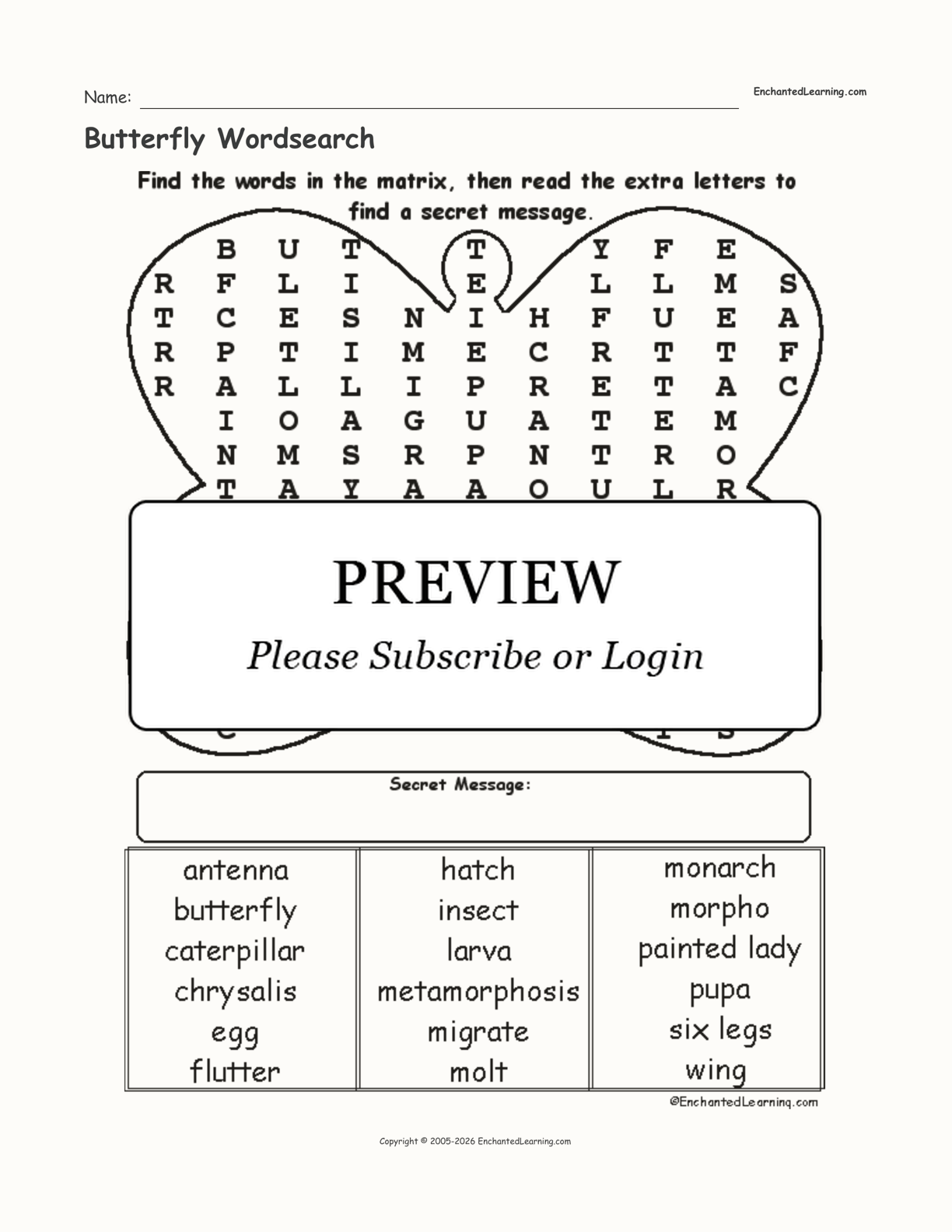 butterfly word search word search butterfly worksheet for 2nd 3rd