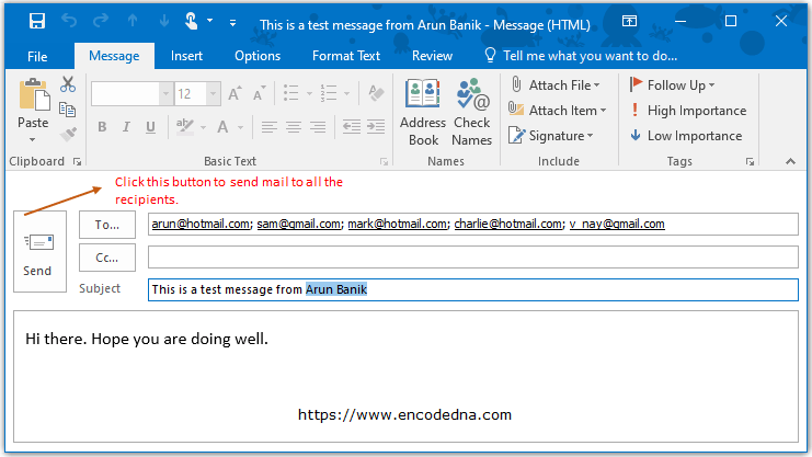 Send email from Excel to Multiple recipients using VBA and Outlook