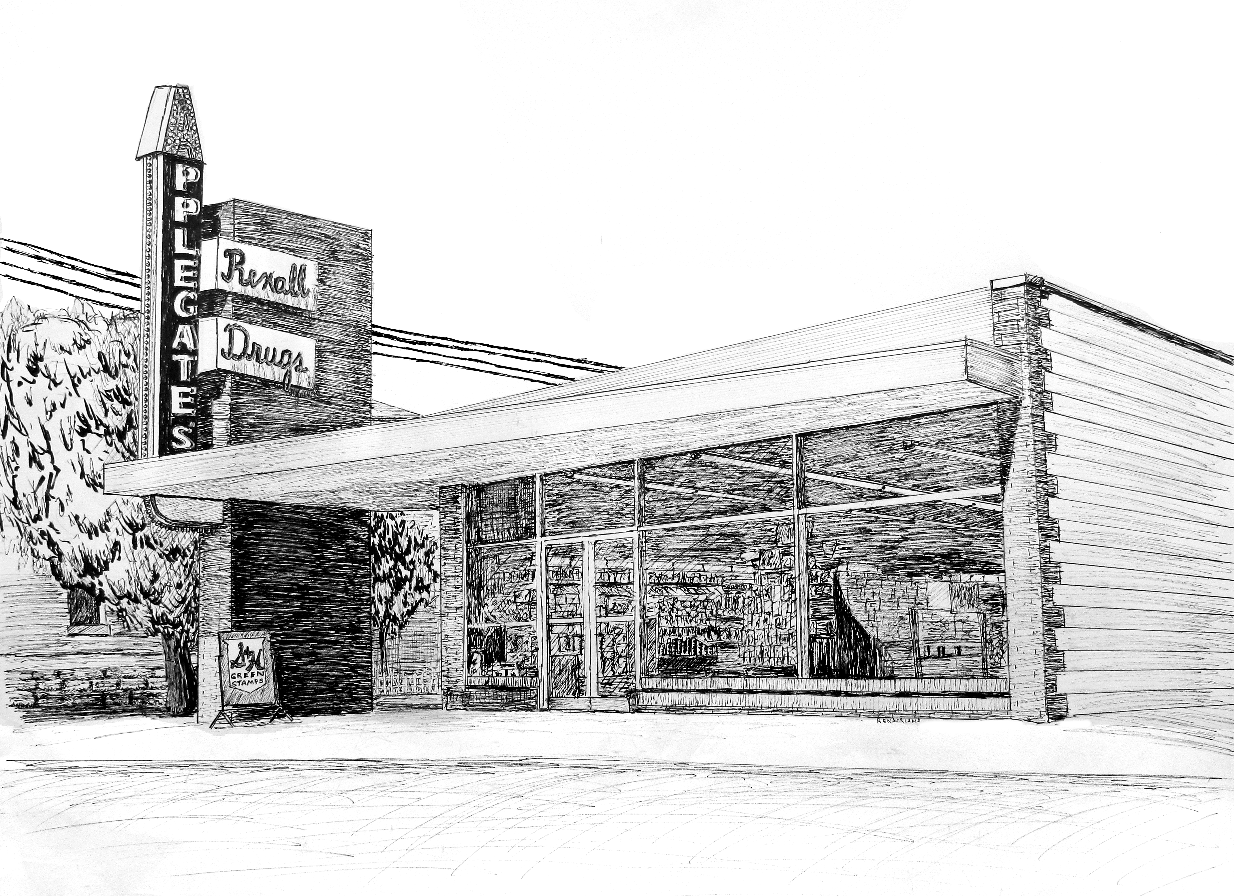 Applegateâ€™s Drug Store Original Art Ron Enderland Art