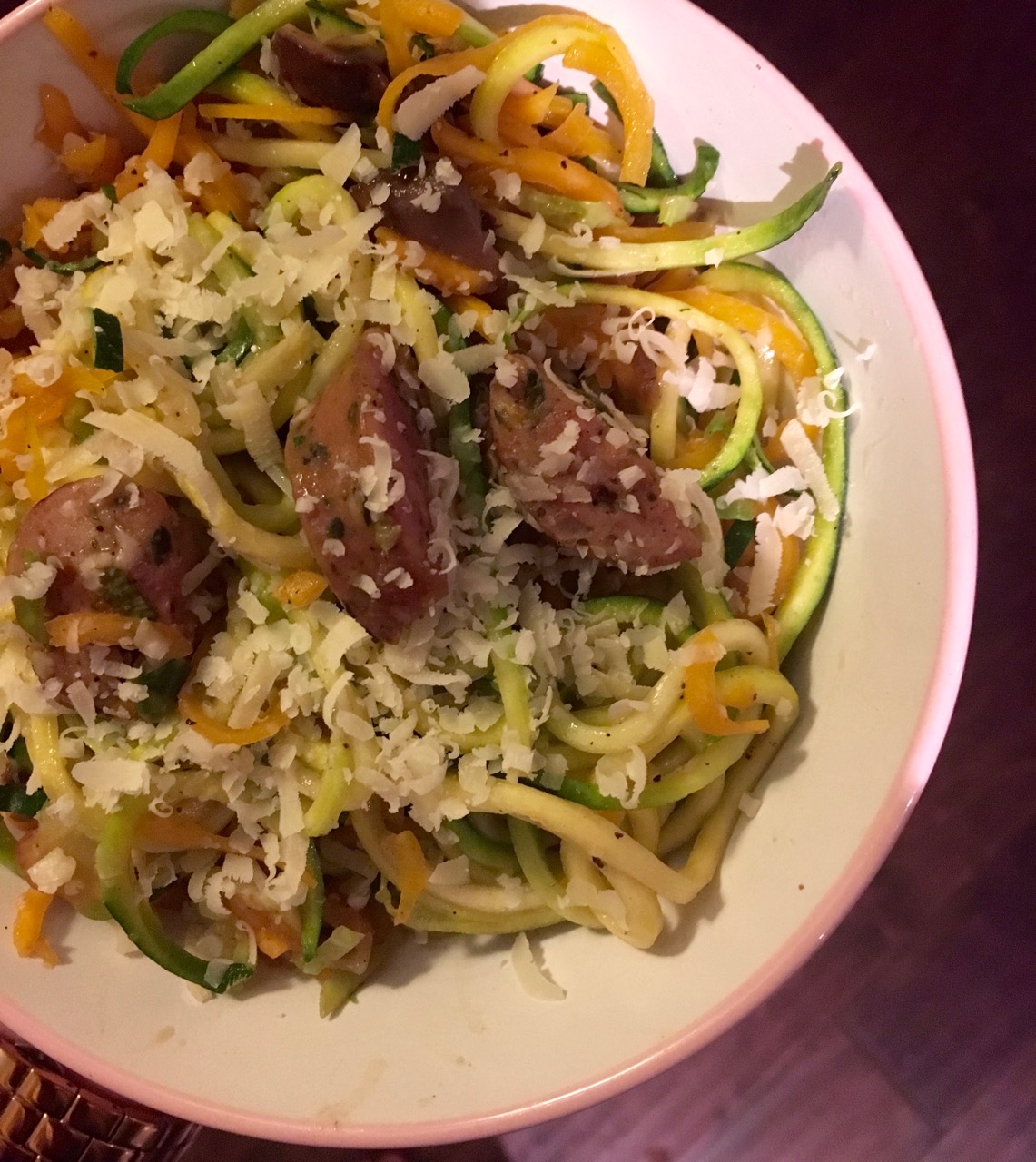 Super Spiralizer Butternut & Zucchini Noodles with Sausage and Parm