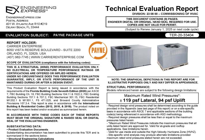 Payne: Package Units Evaluation