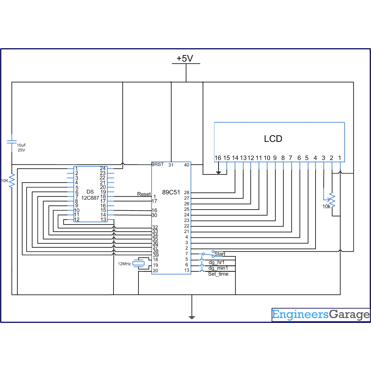 Digital clock using RTC DS12C887 and 8051 microcontroller (AT89C51
