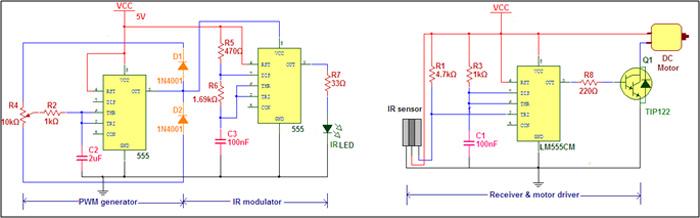 Wireless DC Motor Speed Control using IR and IC555