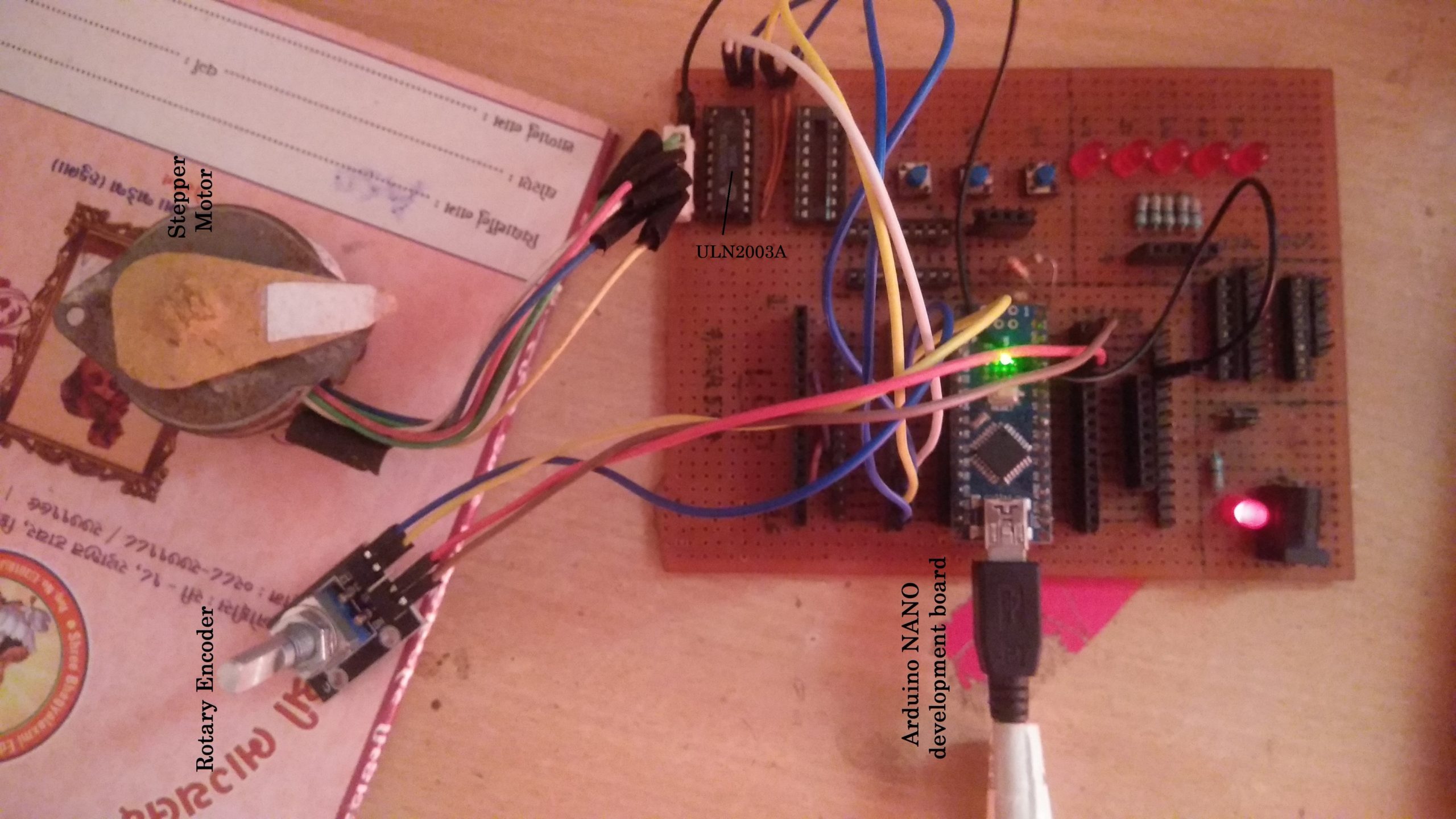 Stepper motor angle control using rotary encoder