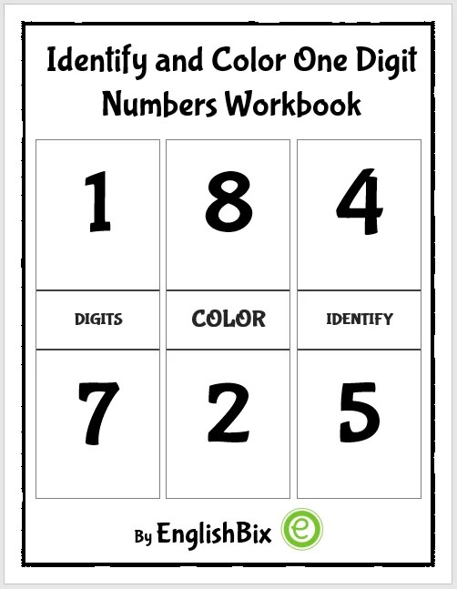 Identify and Color One Digit Numbers Workbook EnglishBix