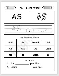 As Sight Word Printable Worksheet - EnglishBix