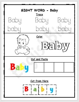 Baby Sight Word Printable Worksheet - EnglishBix
