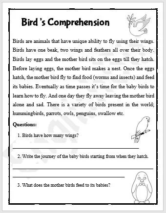 Birds Reading Comprehension Worksheet - Englishbix
