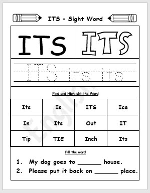 Its Sight Word Printable Worksheet - Englishbix