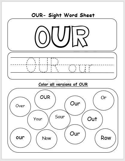 Our Sight Word Printable Worksheet - Englishbix