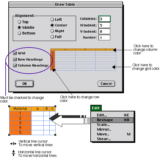 How to change the size of the cells when using the Table Tool