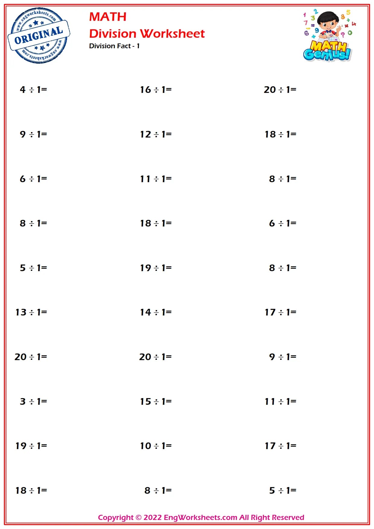 Division Facts Worksheets and Exercise Engworksheets