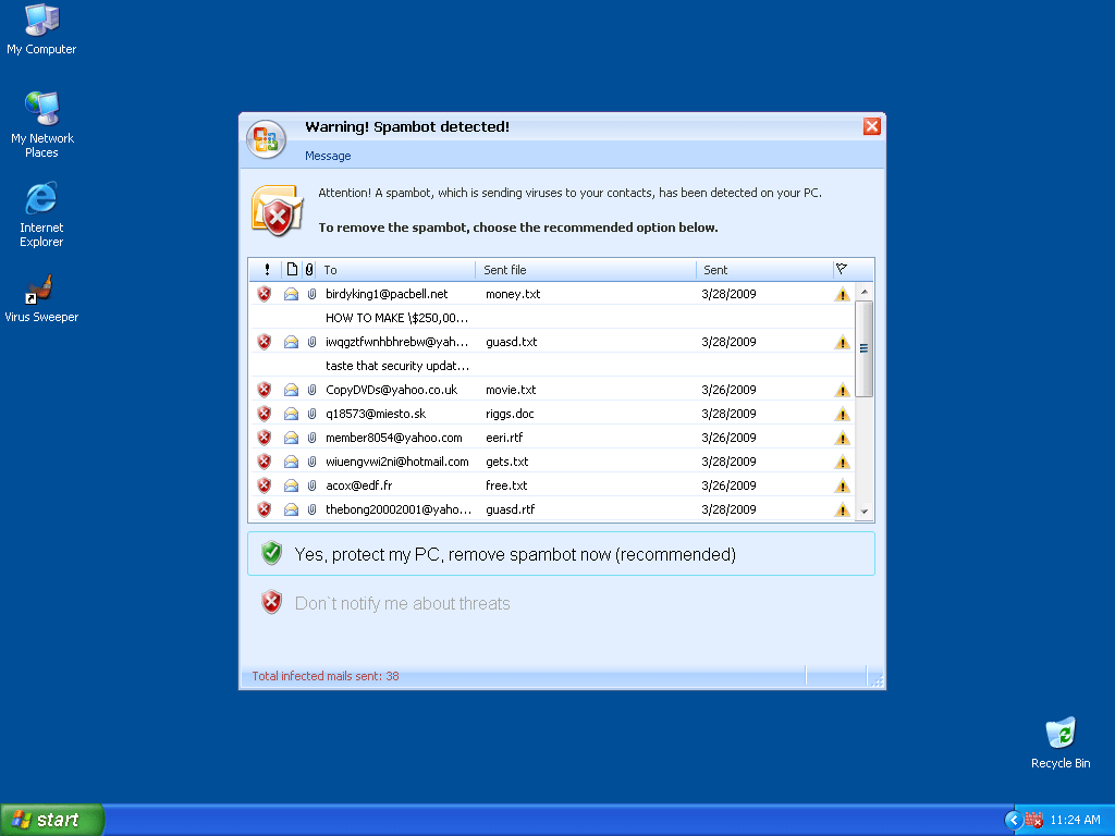 Virus Sweeper Removal Report