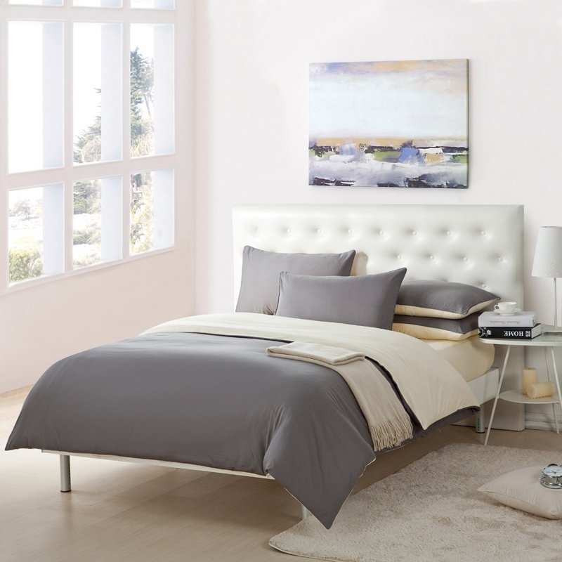 Dark Gray and Biege Solid Pure Color Simply Shabby Chic Boys College Dorm Room Full, Queen Size