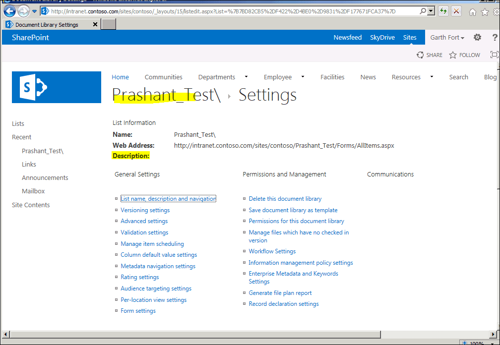 How to check the Description of the Document Library in SharePoint 2013