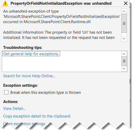 [Solved] The property or field Url has not been initialized. It has not
