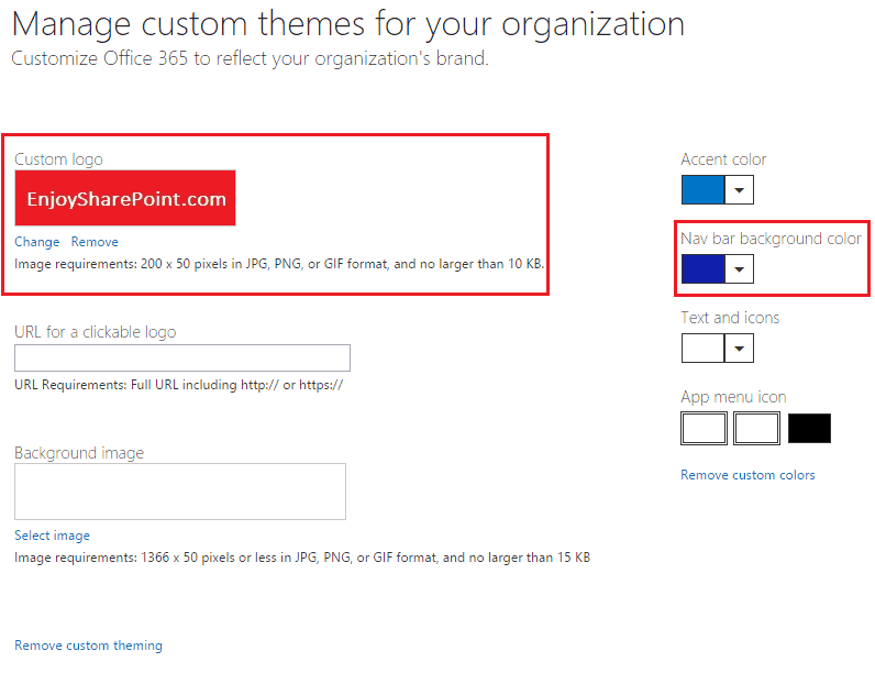Office 365 Change Navbar color and Change Logo EnjoySharePoint
