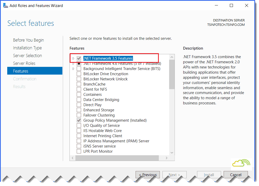 The following feature couldn't be installed framework 3.5