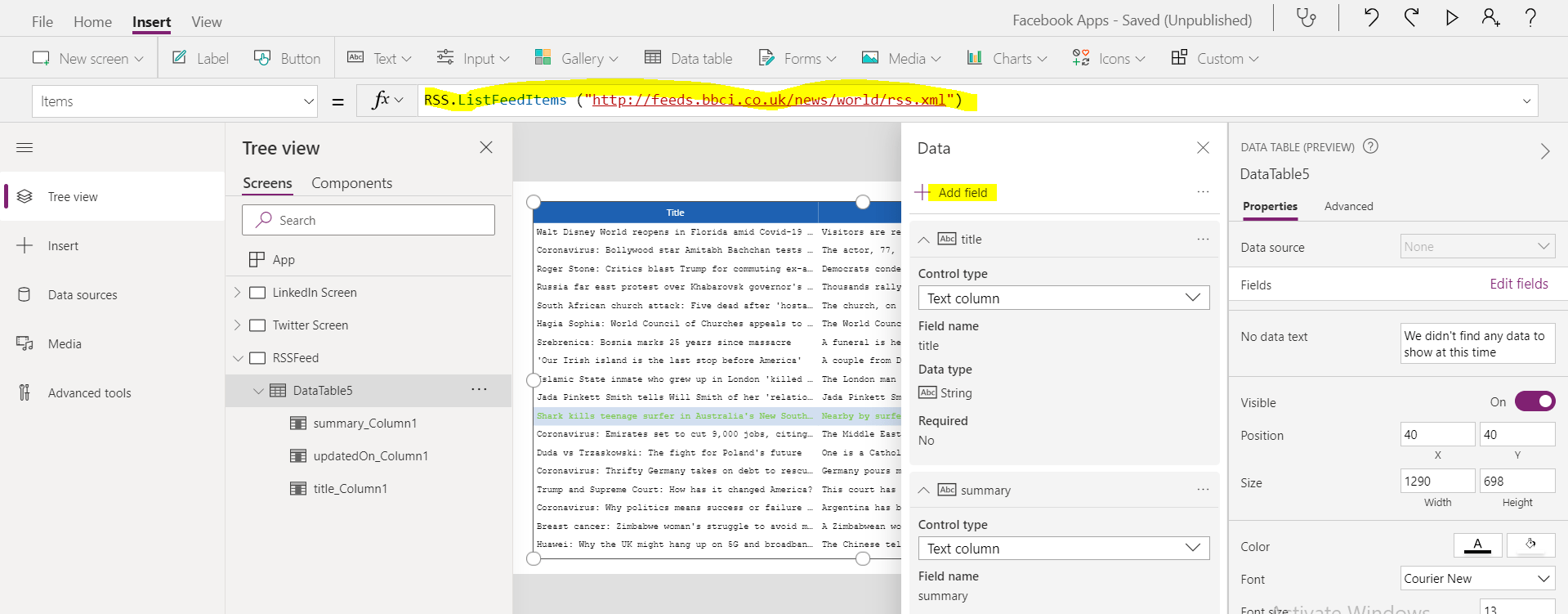How to show RSS feed in PowerApps EnjoySharePoint