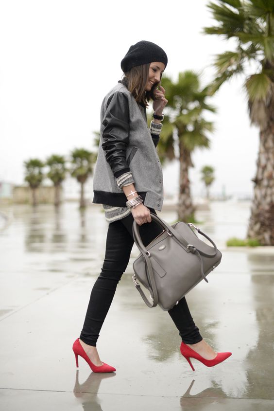 blouson teddy gris et noir