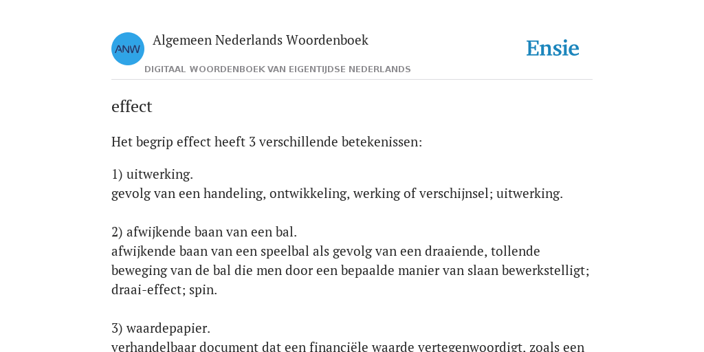 effect de betekenis volgens Algemeen Nederlands Woordenboek