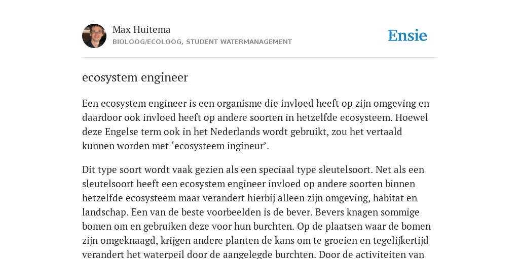 ecosystem engineer de betekenis volgens Max Huitema