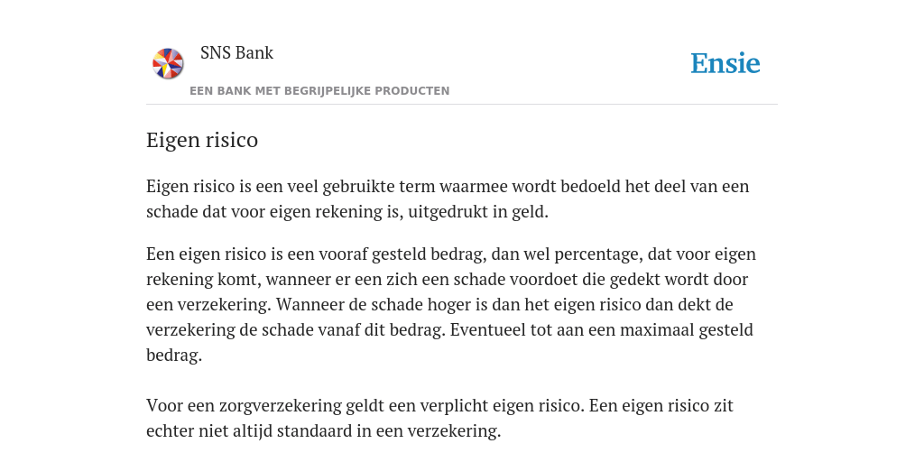 Eigen risico de betekenis volgens SNS Bank