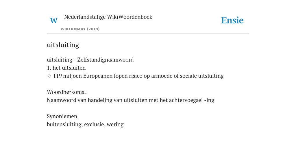 uitsluiting de betekenis volgens Nederlandstalige WikiWoordenboek