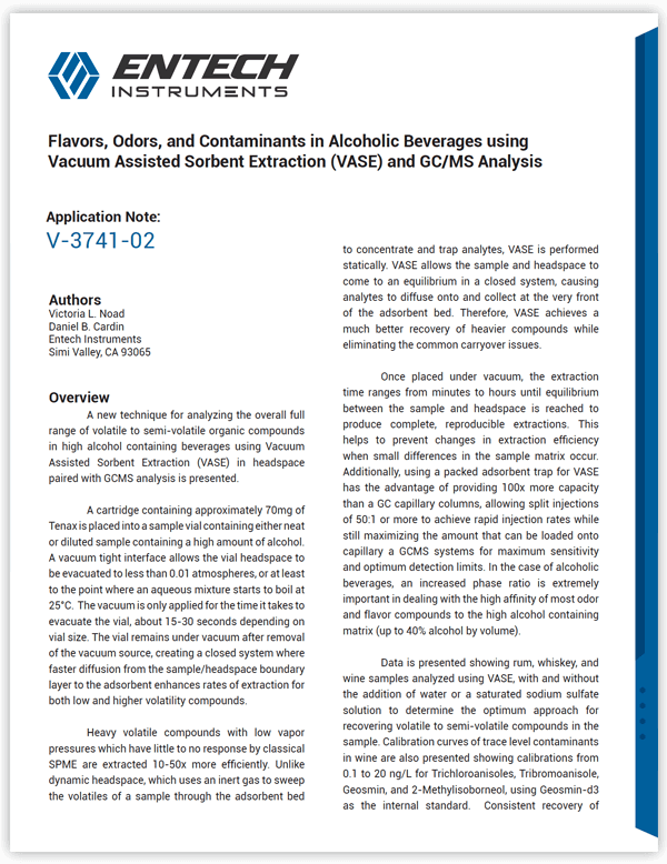 Flavors, Odors, and Contaminants in Alcoholic Beverages using Vacuum