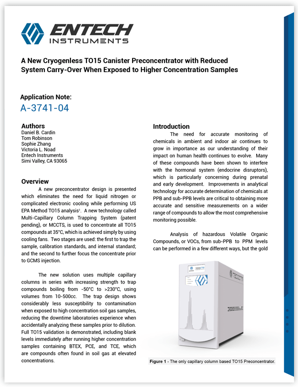 A New Cryogenless TO15 Canister Preconcentrator with Reduced System