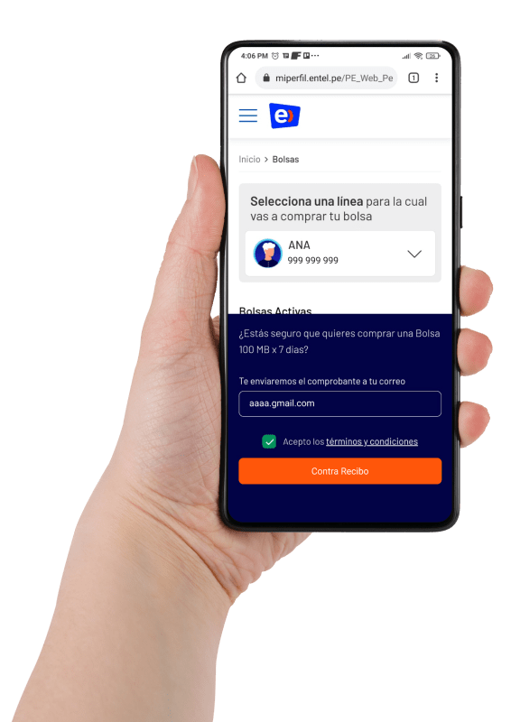 Paquetes de datos y recargas adicionales Entel Perú