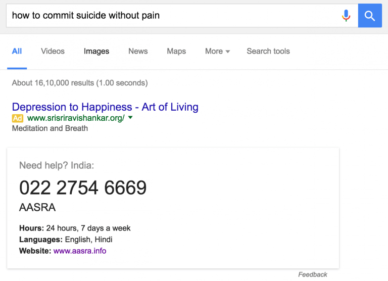 Google Responses Like This On The Word "Suicide"