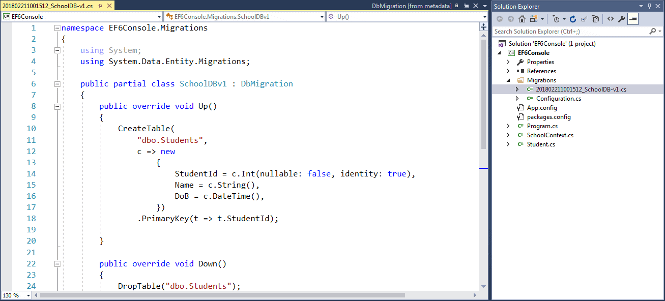 Codebased Migration in Entity Framework