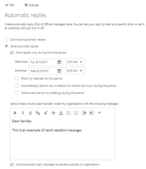 How to setup vacation message Entrust Network