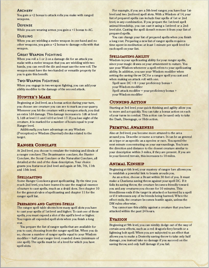 【ベストコレクション】 dnd 5e ranger level up chart 228889Dnd 5e ranger level up