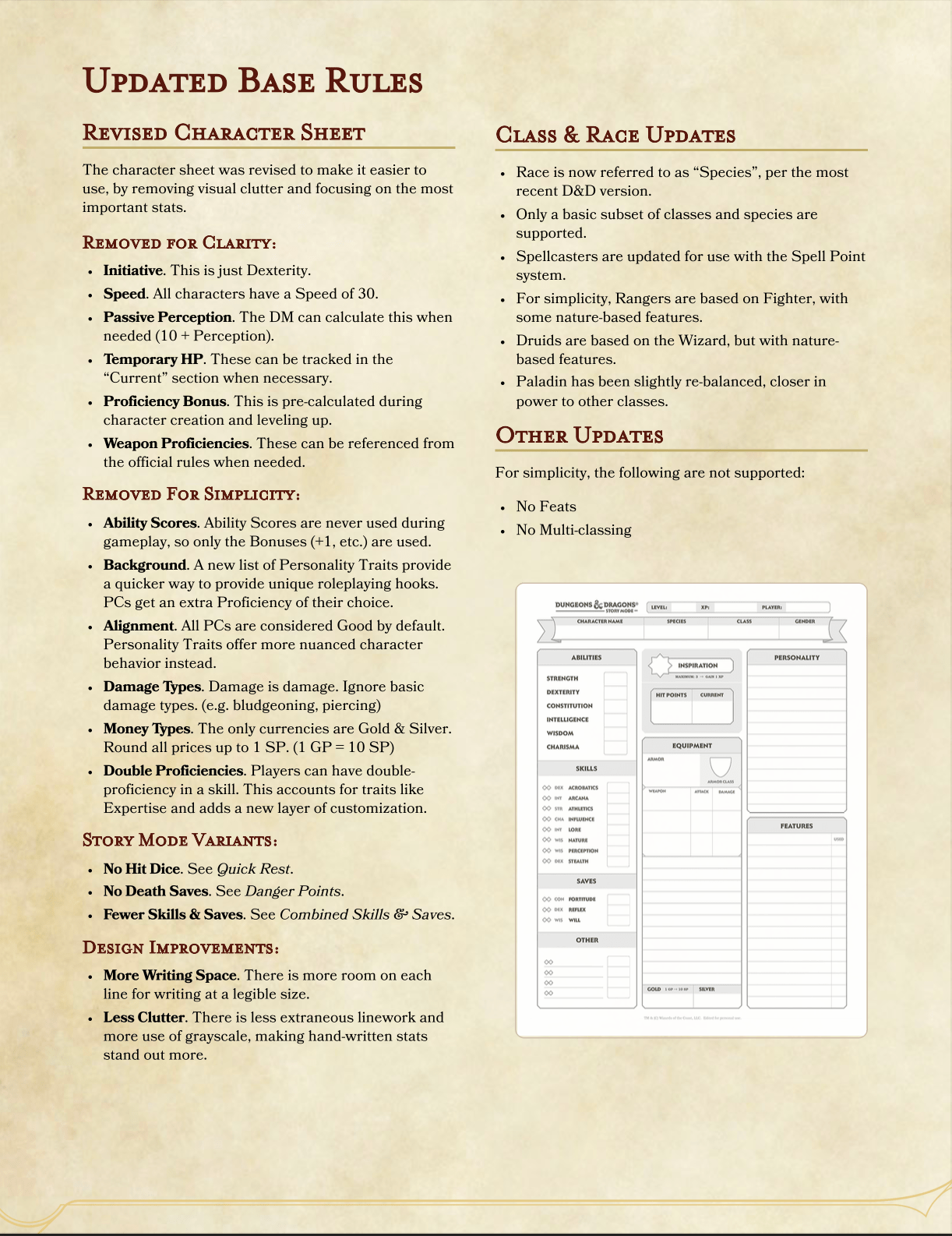 D&D 5E D&D Story Mode Simplified Rules & Variants EN World