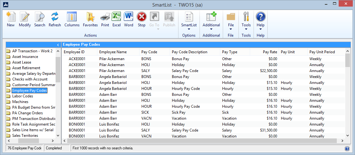 Employee Pay Codes SmartList Builder Template eOne Solutions Employee Pay Codes SmartList Builder Template eOne Solutions