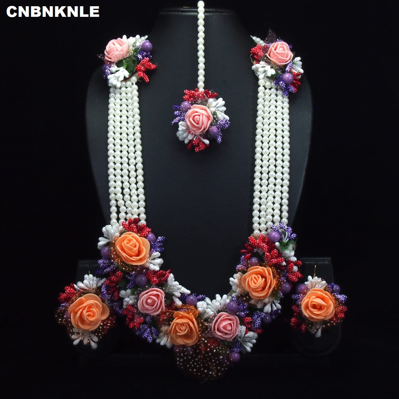 Pearl & Roses Bridal Flower Designer Set Pressed Flower Necklace