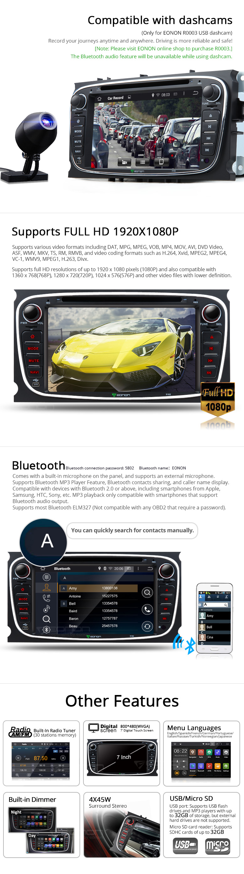 Eonon GA5162F Ford Android Car DVD Ford Navigation Ford Sat Nav