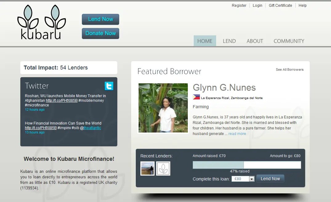 Ephlux built Kubaru a UK based online social microfinance platform to