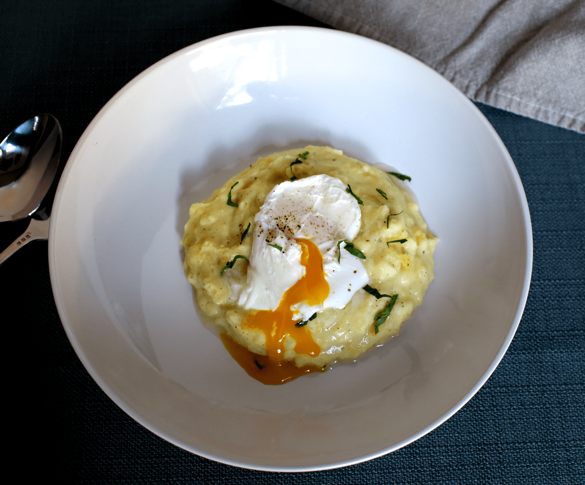 Cheesy Breakfast Mashed Potatoes with a Poached Egg Epicure's Table