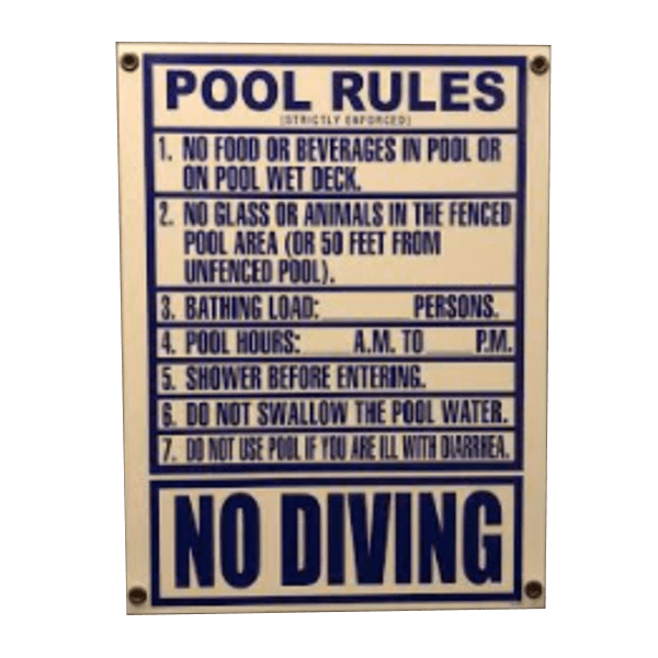 Pentair Pool Rules Sign (12″ x 3″) Pool Connect