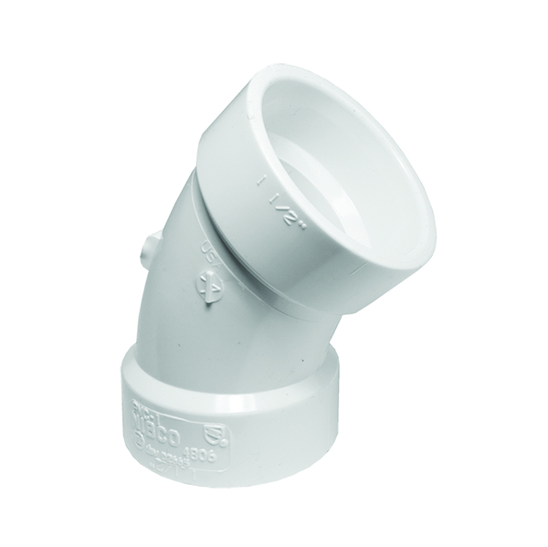 TIGRE 3233409 2" SCH 40 PVC DWV 45 DEG ST ELL 1/8 BEND SPGT X HUB
