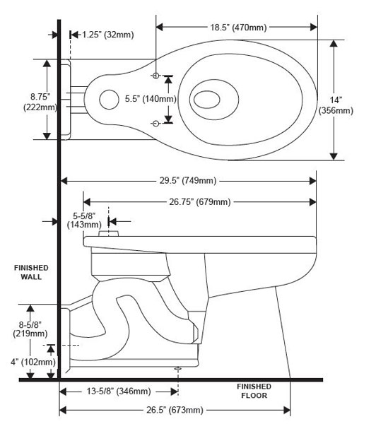 SLOAN ST2229 FLOOR MOUNT, REAR OUTLET, ADA, TOP SPUD CLOSET (1.1 TO 1.6