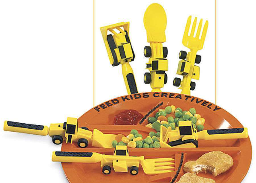 7th Day of Construction Gifts Equipmentshaped Utensils Set and Plate