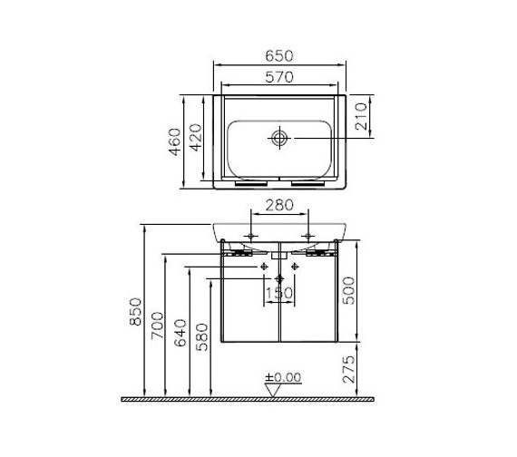 Vitra S20 650mm Wall Hung Vanity Unit in Golden Cherry With Basin