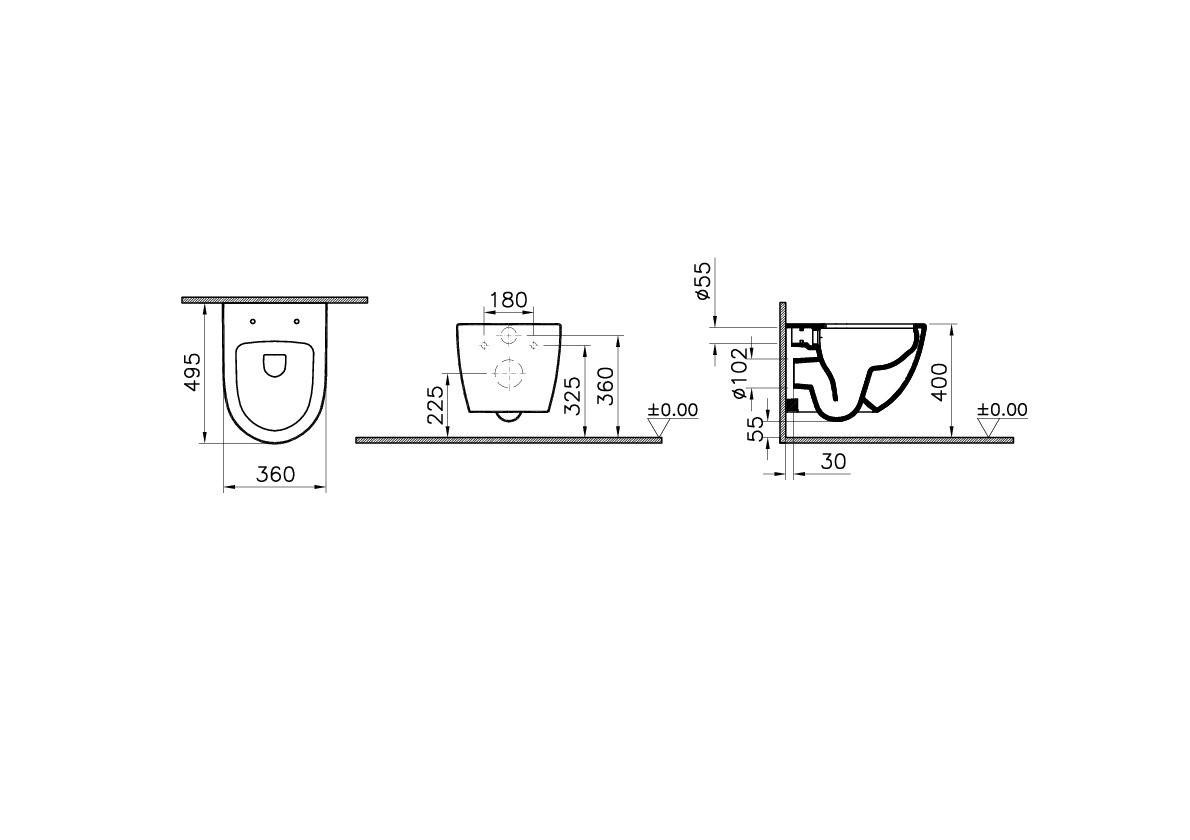 Vitra Sento Wall Hung Rimless Compact Toilet Pan