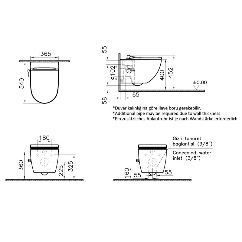 Vitra Sento Aquacare Round Rimless Wall Hung Toilet with Bidet Function