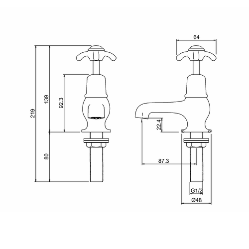Burlington Anglesey 2TH QT Deck Mounted Cloakroom Basin Taps with Black
