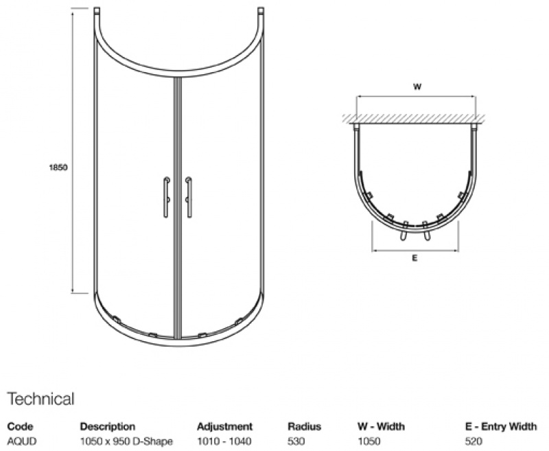 Nuie Pacific D Shaped Shower Enclosure with Tray
